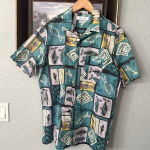 URBAN OUTFITTERS Hawaiian Fisher Blue Checkered Patchwork Button-Down SS Shirt S